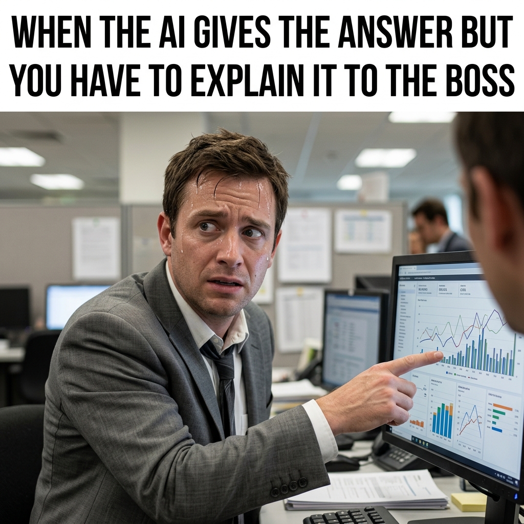 Confused office worker pointing at chart